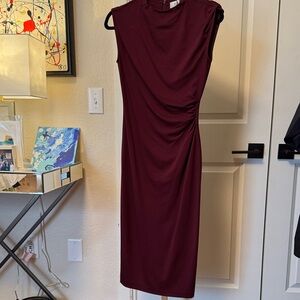 Diane Von Furstenberg Sleeveless Ruched Midi Dress - Burgundy